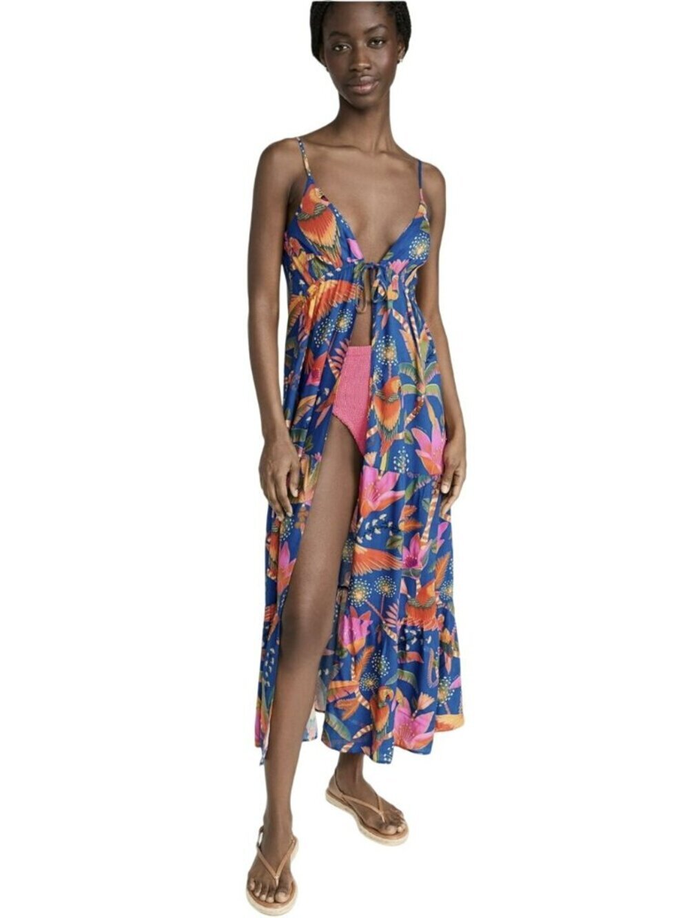 Farm Rio $185 Macaw Cover up Tie Front Midi Dress NWT Sz Small